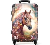 NoBoringSuitcases© Children's Luggage Kids Suitcase for Girls | Large Hard Shell Trolley 26 - 28 inch on Wheels - Horse Flowers Butterflies - 23kg