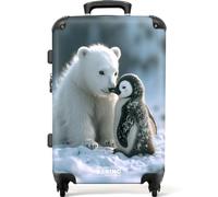 NoBoringSuitcases© Children's Luggage Kids Suitcase on Wheels | Large Hard Shell Trolley 26-28 inch - Polar Bear and Penguin - Snow - 23kg