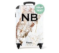 NoBoringSuitcases.com® Adults Luggage Suitcase for Women and Men - Personalised Cabin Suitcase on Wheels - White Marble with Gold - Customisable - 55x40x20cm - Hard Shell Luggage - 20 Inch - 10kg