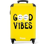 NoBoringSuitcases.com® Adults Luggage Suitcase for Women and Men - Personalised Cabin Suitcase on Wheels - Good Vibes - Yellow - Customisable - 55x40x20cm - Hard Shell Luggage - 20 Inch - 10kg