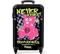 NoBoringSuitcases.com® Adults Luggage Suitcase for Women and Men - Personalised Cabin Suitcase on Wheels - Teddy Bear - Never Regret - Customisable - 55x40x20cm - Hard Shell Luggage - 20 Inch - 10kg