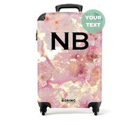 NoBoringSuitcases.com® Adults Luggage Suitcase for Women and Men - Personalised Cabin Suitcase on Wheels - Pink Marble with Gold - Customisable - 55x40x20cm - Hard Shell Luggage - 20 Inch - 10kg
