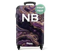 NoBoringSuitcases.com® Adults Luggage Suitcase for Women and Men - Personalised Cabin Suitcase on Wheels - Purple Marble with Gold - Customisable - 55x40x20cm - Hard Shell Luggage - 20 Inch - 10kg