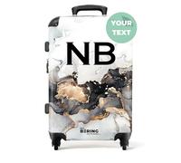 NoBoringSuitcases.com® Adults Luggage Suitcase for Women and Men - Personalised Large 26-28 inch - Black Marble with White and Gold - Customisable - Hard Shell Trolley - On Wheels - 23kg
