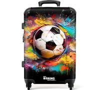 NoBoringSuitcases.com® Adults Luggage Suitcase for Women and Men - Personalised Large 26-28 inch - Football - Black-White - Hard Shell Trolley - On Wheels - 23kg