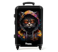 NoBoringSuitcases.com® Adults Luggage Suitcase for Women and Men - Personalised Large 26-28 inch - Graffiti - Cat with Vest - Hard Shell Trolley - On Wheels - 23kg