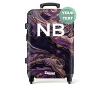 NoBoringSuitcases.com® Adults Luggage Suitcase for Women and Men - Personalised Large 26-28 inch - Purple Marble with Gold - Customisable - Hard Shell Trolley - On Wheels - 23kg