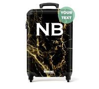 NoBoringSuitcases.com® Adults Luggage Suitcase Women and Men - Personalised Cabin Suitcase on Wheels - Black Marble with Gold Lines - Customisable - 55x40x20cm - Hard Shell Luggage - 20 Inch - 10kg