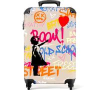 NoBoringSuitcases.com® Adults Luggage Suitcase Women and Men - Personalised Cabin Suitcase on Wheels - Girl with Balloon - Graffiti - Customisable - 55x40x20cm - Hard Shell Luggage - 20 Inch - 10kg