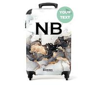 NoBoringSuitcases.com® Adults Luggage Suitcase Women Men - Personalised Cabin Suitcase on Wheels - Black Marble with White and Gold - Customisable - 55x40x20cm - Hard Shell Luggage - 20 Inch - 10kg
