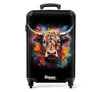 NoBoringSuitcases.com® Adults Luggage Suitcase Women Men - Personalised Cabin Suitcase on Wheels - Graffiti - Scottish Highland Cow - 55x40x20cm - Hard Shell Luggage - 20 Inch - 10kg