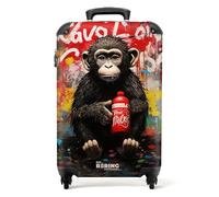 NoBoringSuitcases.com® Adults Luggage Suitcase Women Men - Personalised Cabin Suitcase on Wheels - Graffiti - Monkey with Spray Can - 55x40x20cm - Hard Shell Luggage - 20 Inch - 10kg