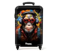 NoBoringSuitcases.com® Adults Luggage Suitcase Women Men - Personalised Cabin Suitcase on Wheels - Graffiti - Monkey with Headphones - 55x40x20cm - Hard Shell Luggage - 20 Inch - 10kg