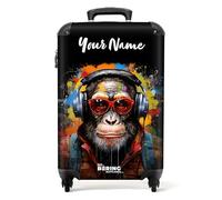 NoBoringSuitcases.com® Adults Luggage Suitcase Women Men - Personalised Cabin Suitcase Wheels - Graffiti - Monkey with Headphones - Customisable - 55x40x20cm - Hard Shell Luggage - 20 Inch - 10kg