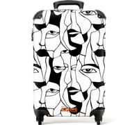 NoBoringSuitcases.com® Cabin Luggage 55x35x20 cm Carry On Suitcase Hand Travel Case Lightweight 4 Wheel Hardshell Trolley Approved Flight Roller Lines - Faces - Black - White