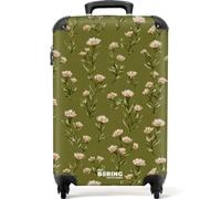 NoBoringSuitcases.com® Cabin Luggage 55x35x20 cm Case Carry On Suitcase Hand Travel Lightweight 4 Wheel Hardshell Trolley Approved Flight Roller Rural - Flowers - Green