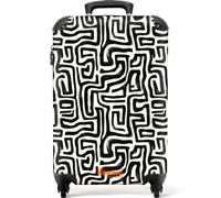 NoBoringSuitcases.com® Cabin Suitcase 55x35x20 cm Carry On Luggage Hand Travel Case Lightweight 4 Wheel Hard Shell Trolley Approved Flight Roller Lines - Graphic - Black - White