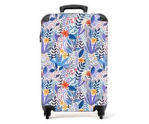 NoBoringSuitcases.com® Cabin Suitcase for Women and Men - Luggage with Wheels - Botanical Pattern - Blue - Carry-Ons 55x40x20cm - Lightweight Suitcase - Hard Shell Trolley - 20 Inch - 10kg