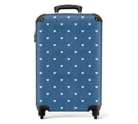NoBoringSuitcases.com® Cabin Suitcase for Women and Men - Luggage with Wheels - Hearts Blue Background - Blue White - Carry-Ons 55x40x20cm - Lightweight Suitcase - Hard Shell Trolley - 20 Inch - 10kg