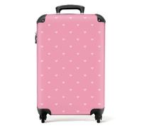 NoBoringSuitcases.com® Cabin Suitcase for Women and Men - Luggage with Wheels - Hearts Pattern - Pink - Carry-Ons 55x40x20cm - Lightweight Suitcase - Hard Shell Trolley - 20 Inch - 10kg