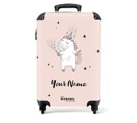 NoBoringSuitcases.com® Children's - Kids - Personalised Lightweight Hand Luggage on Wheels - Cabin Suitcase - Unicorn - Wand - Pink - 55x40x20cm - Hard Shell Trolley - 10kg
