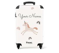 NoBoringSuitcases.com® Children's - Kids - Personalised Lightweight Hand Luggage on Wheels - Cabin Suitcase - Unicorn - Rainbow Pattern - 55x40x20cm - Hard Shell Trolley - 10kg