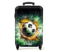 NoBoringSuitcases.com® Children's Luggage Kids Suitcase for Boys - Hand Luggage 55x40x20 cm Cabin Suitcase - Small Suitcase on Wheels - Football with Flames Green - 20" - 10kg