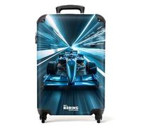 NoBoringSuitcases.com® Children's Luggage Kids Suitcase for Boys - Hand Luggage - Cabin Suitcase - Hard Shell Trolley 55x40x20 cm on Wheels - Cyan-Blue Race Car in Tunnel - 20" - 10kg