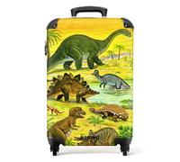 NoBoringSuitcases.com® Children's Luggage Kids Suitcase for Boys - Hand Luggage - Cabin Suitcase - Hard Shell Trolley 55x40x20 cm on Wheels - Dino Illustration Yellow - 20" - 10kg