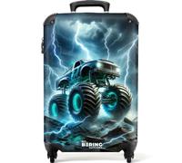 NoBoringSuitcases.com® Children's Luggage Kids Suitcase for Boys - Hand Luggage - Cabin Suitcase on Wheels - Hard Shell Trolley 55x40x20 cm - Monster Truck Blue Accents - 20" - 10kg