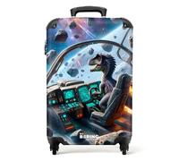 NoBoringSuitcases.com® Children's Luggage Kids Suitcase for Boys - Hand Luggage - Cabin Suitcase on Wheels - Hard Shell Trolley 55x40x20 cm - Dinosaur Piloting Spaceship - 20 inch - 10kg