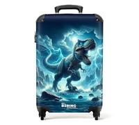 NoBoringSuitcases.com® Children's Luggage Kids Suitcase for Boys - Hand Luggage - Cabin Suitcase on Wheels - Hard Shell Trolley 55x40x20 cm - Dinosaur in Blue Shades - 20 inch - 10kg
