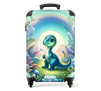 NoBoringSuitcases.com® Children's Luggage Kids Suitcase for Boys - Hand Luggage on Wheels - Cabin Suitcase - Hard Shell Trolley 55x40x20 cm - Dino Flowers and Plants - 20 inch - 10kg