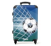 NoBoringSuitcases.com® Children's Luggage Kids Suitcase for Boys - Large Hard Shell Trolley 26-28 inch - Suitcase on Wheels - Football Blue Goal Net - 23kg
