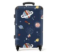 NoBoringSuitcases.com® Children's Luggage Kids Suitcase for Boys - Large Hard Shell Trolley 26-28 inch - Space Planets Blue - 23kg