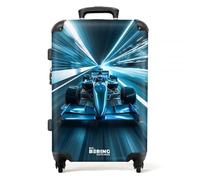 NoBoringSuitcases.com® Children's Luggage Kids Suitcase for Boys - Large Hard Shell Trolley on Wheels - Cyan-Blue Race Car in Tunnel - 26" - 28" - 23kg