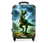 NoBoringSuitcases.com® Children's Luggage Kids Suitcase for Boys - Large Hard Shell Trolley on Wheels - Green Dinosaur in Jungle - 26-28 inch - 23kg