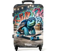 NoBoringSuitcases.com® Children's Luggage Kids Suitcase for Boys - Large Hard Shell Trolley on Wheels - Green-Blue Turtle on Skateboard - 26" - 28" - 23kg