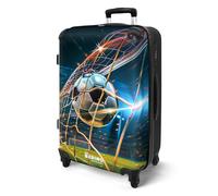 NoBoringSuitcases.com® Children's Luggage Kids Suitcase for Boys - Large Suitcase, Hard Shell Luggage with TSA Lock, 26-28 inch - Black and White Football in Net - Stadium - 23kg