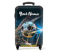 NoBoringSuitcases.com® Children's Luggage Kids Suitcase for Boys - Personalised Cabin on Wheels - Black-and-White Football in Net - Stadium - Customisable - 55x40x20cm - Hard Shell - 20 Inch - 10kg