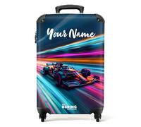 NoBoringSuitcases.com® Children's Luggage Kids Suitcase for Boys - Personalised Cabin on Wheels - Racing Car - Light Trails - Customisable - 55x40x20cm - Hard Shell - 20 Inch - 10kg