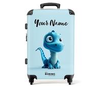 NoBoringSuitcases.com® Children's Luggage Kids Suitcase for Boys - Personalised Large Hard Shell Luggage on Wheels - Blue Dinosaur with Blue Eyes - 26-28 inch - 23kg