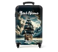 NoBoringSuitcases.com® Children's Luggage Kids Suitcase for Boys - Personalised Lightweight Cabin Suitcase on Wheels - Pirate Ship Dark Clouds - 55x40x20cm - Hard Shell Trolley - 20" - 10kg