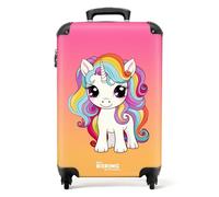 NoBoringSuitcases.com® Children's Luggage Kids Suitcase for Girls - Hand Luggage 55x40x20 cm - Cabin Suitcase - White Unicorn Colourful Mane - Lightweight Hard Shell Trolley on Wheels - 20" - 10kg