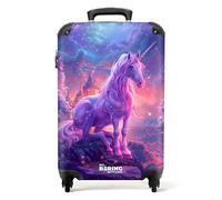 NoBoringSuitcases.com® Children's Luggage Kids Suitcase for Girls - Hand Luggage 55x40x20 cm - Cabin Suitcase - Magical Violet Unicorn - Lightweight Hard Shell Trolley on Wheels - 20 inch - 10kg
