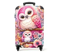 NoBoringSuitcases.com® Children's Luggage Kids Suitcase for Girls - Hand Luggage 55x40x20 cm - Cabin Suitcase - Pink Owls Colourful Flowers - Lightweight Hard Shell Trolley on Wheels - 20" - 10kg