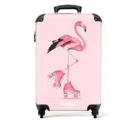 NoBoringSuitcases.com® Children's Luggage Kids Suitcase for Girls - Hand Luggage 55x40x20 cm - Cabin Suitcase - Flamingo Pink Roller Skates - Lightweight Hard Shell Trolley on Wheels - 20" - 10kg