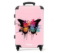 NoBoringSuitcases.com® Children's Luggage Kids Suitcase for Girls - Large Hard Shell Luggage on Wheels - Colourful Butterfly on Pink - 26" - 28" - 23kg