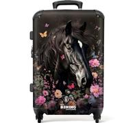 NoBoringSuitcases.com® Children's Luggage Kids Suitcase for Girls - Large Suitcase, Hard Shell Luggage with TSA Lock, 26-28 inch - Black Horse with White Blaze - 23kg