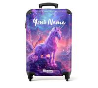 NoBoringSuitcases.com® Children's Luggage Kids Suitcase for Girls - Personalised Cabin Suitcase on Wheels - Magical Violet Unicorn - 55x40x20cm - Lightweight Hard Shell Trolley - 20" - 10kg